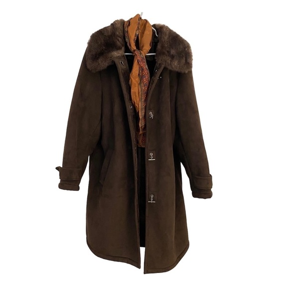 Vintage Donny Brook Suede Feel w/ Faux Fur Trim & Lining Woman’s Winter Coat 1X - Picture 3 of 11